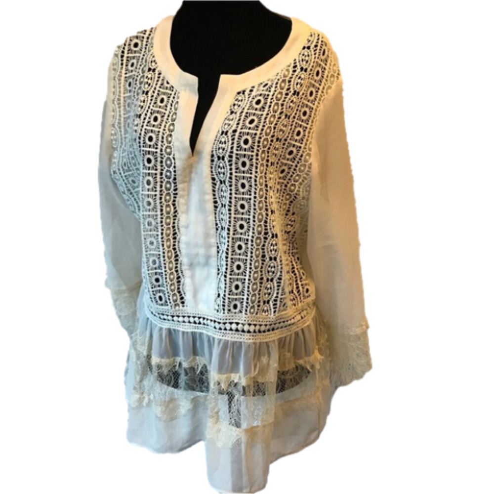 HARLYN blouse top with lace details.  Size large.